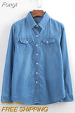 Tops 2023 New Long Shirt Denim Women Clothes And Blouses Sky Blue And Blue Color Jeans Shirts Top