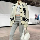 Bow Printed Knitted Cardigan-Outfit