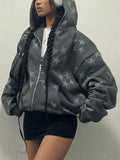 Oversized Star Print Zip Up Hoodie-Outfit