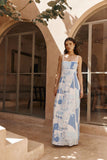 Fongt Fashion Flax Print Sexy Dew-Back Bow Tie With Dress