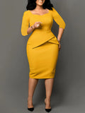 Fongt Women's 2025 New Fashion Solid Color Bag OL Tongle Pencil Dress