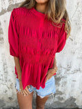 Fongt Summer New Solid Color Collar Button Casual Fashion Short Sleeves To Puff Shirt Women's Clothing