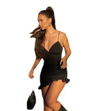 Fongt Sexy V Dew Back Belt Ape To Show Chest Irregular Flounce