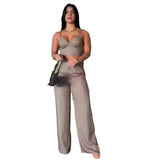 Fongt Summer New Sweet And Hot Wind Sexy Show Navel Sling High Waist Wide Leg Pants Suit Female-Outfit
