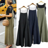 Fongt 2025 Cotton Backpack Trousers Loose Solid Color Strap Broad Leg Pants Casual Jumpsuit