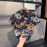 Fongt Short Sleeve Flower Shirt Men's Summer 2025 New Premium Sense Hawaiian Beach Half-Sleeved Shirt Youth Shirt
