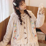 New Embroidered Hooded Sweater Women Long Sleeve Hem Tassel Cardigan Sweater