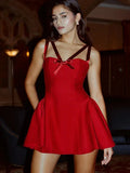 Red Bow Straps Mini Dress-Outfit