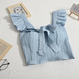 Top Sweet Design Sense Short Solid Color Bow Vest Sling Short Flounce Top-Outfit