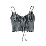 Summer New Spicy Girls Slim Waffle Chest Rope Tie With A Small Navel Halter Top Shirt-Outfit