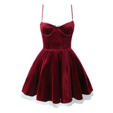 Red Velvet Strap Flare Mini Dress-Outfit