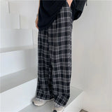 Women's Pants Oversize 3XL Plaid Pants Casual Loose Wide Leg Trousers Retro Teens Straight Trousers Hip-hop Unisex