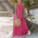 Solid A Line Robe 2021 Summer Sling Vestidos Beach Holiday Ruffle Dresses Womens Fashion Sleeveless Maxi