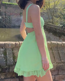 Green Frill Mini Dress-Outfit