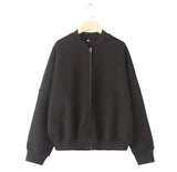 Fongt Women's INS Burst Zipper Bomber Jacket Jacket High-Rise Velvet Trousers
