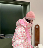 Pink Floral Puffer Jacket-Outfit