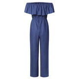 Women Sleeveless Off Shoulder Denim Jumpsuit Homewear Casual OL Romper Playsuit Overalls Plus Size