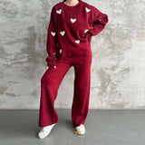 Fongt 2025 New Women's Long-Sleeved Love Loose Casual Knitting Set