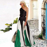 Fongt Spring And Summer New Women's Clothing Match Stitching Sexy Out-To-Shoulder Dress Dress Dress