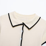 Fongt Homemade New Women's Dress Classic Short Sleeve Black Colling Colored Knitted Little Opening Shirt