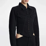 Fongt 2024 New High Waist Short Slim Denim Jacket Temperament Commuter Waist Show Thin Jacket Jacket Women's Clothing-Outfit