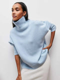 Women Solid Color Sweater Autumn Winter Casual Turtleneck Collar Knitted Pullovers 2023 Female Loose Thick Warm Basic