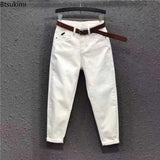 2023 Basic Women's Casual Jeans Pants Solid High Waist Harem Pants Female White Black Slight Strech Denim Pant Woman