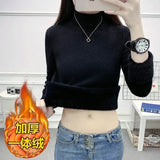 Thicken Sweater Womens Casual Warm Velvet Lined Big Size 4xl Knit Pullover Half Turtleneck Poleras Soft Knitwear