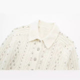 Spring Style Beaded Diamond Lapel Knitted Sweater Short Coat 4331141-Outfit