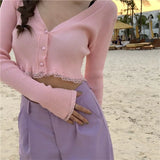 Korean Knitted Cardigan Women Loose V Neck Long Sleeve Button Sweaters Mujer Sueters De Mujer Female Tops