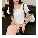Fongt T-Shirt Female 2024 Summer New Korean Version Show Slim Inside Students Slim Students Thread Button Jacket