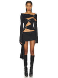 Black Cut Out Removable Off Shoulder Sleeves Mini Dress-Outfit