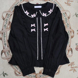 Kawaii Lolita Blouses Women Elegant Bow Ruffles Peter Pan Collar Shirts Tops Girly Casual Blusas Mujer Gothic Y2k Clothes-Outfit