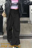 Wide Leg Sweatpants Women Vintage Y2K Punk Streetwear Joggers Solid Low Waist Drawstring Trousers Casual Cargo Pants