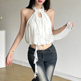 Fongt Summer New Women's Niche Design Sense Hanging Neck Dew Back Wave Decoration Small Vest-Outfit