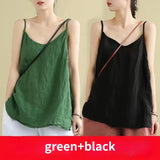 Women's Tank Top Loose Cotton Linen Spaghetti Strap Camis Solid V Neck Casual Fashion Black Summer Tops Vintage