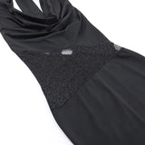 Black Halter Neck Patchwork Sequin Mesh Mini Dress-Outfit