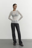 Striped See-Through Long Sleeve Top-Outfit