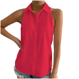 New Spring Satin Sleeveless Shirt Leisure Solid Color Summer Shirt Blouse-Outfit