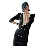 Fongt Temperament Deep V-Neck Black Knit Dress 2024 Summer Women's New Slim Thin Long Skirt-Outfit