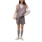 Fongt Small V Collar Soft Waxy Simple And Generous Knitting Vest New Female Gentle Girl Pure Color Sweet Sister Vest Female-Outfit