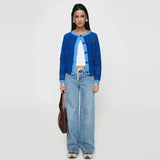 Contrast O-neck Single Breasted Long Sleeve Cardigan-Outfit