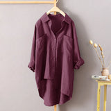 Fongt Women's Casual Wind Solid Color Shirt Autumn Cotton And Linen Cardigan Double Pocket Long Sleeved Top 7 Color Size