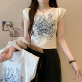Heavy Industry Embroidered Sleeveless Shoulder T-Shirt Women 2025 Summer New Ins Knitted Vest