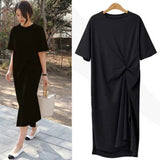 Fongt T-Shirt Women Summer 2024 New Korean Version Of Plus-Size Women's Loose Show Thin Over The Knee Long T-Shirt Skirt