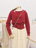 Autumn New Chi Design Feels Irregular And Fake Two Three-Button Waist Knitted Sweaters-Outfit