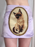 Dark Aesthetic Cute Harajuku Low Waist Skirts Pastel Gothic Satin Y2k Sexy Women Mini Skirt Cat Print Kwaii Slim