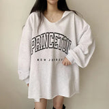 Letter Print Oversized Hooded Long Sleeve Tee-Outfit