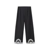 Fongt Summer New Women's Design Sense Fashion Set With Thin Embroidered Vest High-Waisted Trousers
