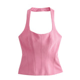 New Spring Style Hanging Collar Solid Color Slim Small Sling Blouse 4661007-Outfit